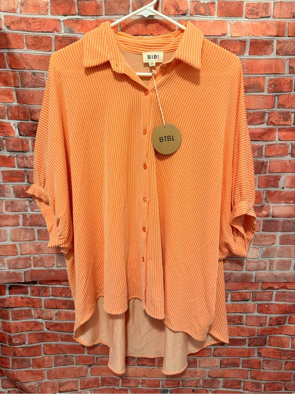 BiBi Orange Ribbed Button-Up Tunic